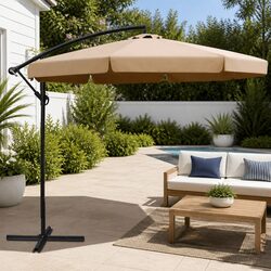 Outdoor Cantilever Umbrella 3m Octagonal Beige Garden Patio Sunshade UV