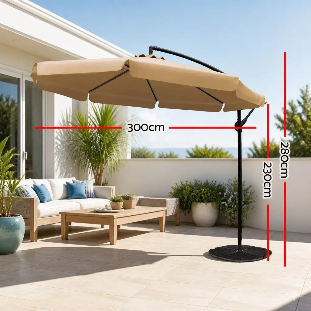 Outdoor Umbrella Octagonal 3m Beige UV50+ Protection Steel Frame