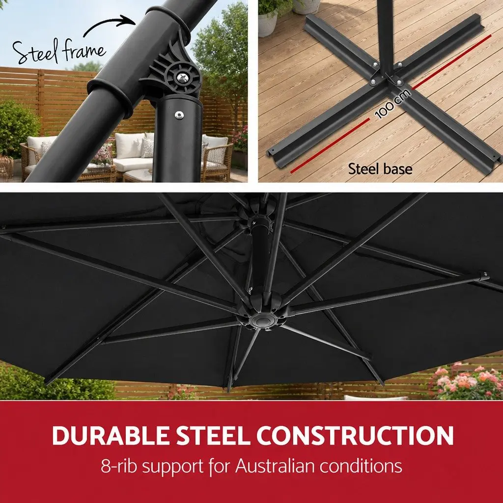 Outdoor Cantilever Umbrella Side Post Octagonal 3m Black Garden Patio Shade