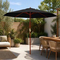 Outdoor Umbrella 3m Centre Post Pole Octagonal Canopy Beach Garden Patio Black