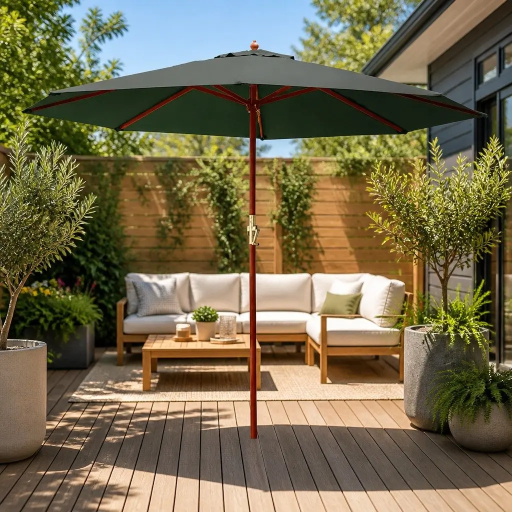 Outdoor Umbrella Centre Post Octagon Canopy 3m Charcoal Water Resistant Polyester