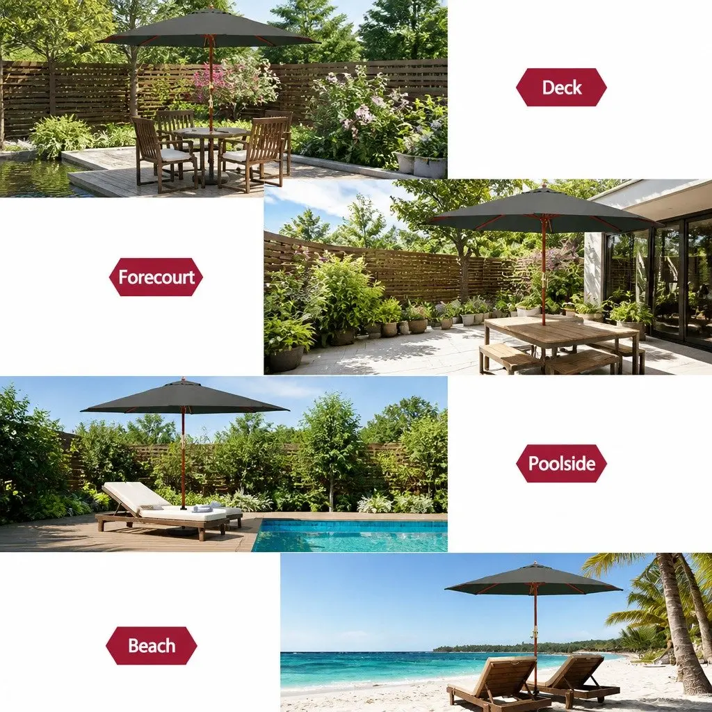 Outdoor Umbrella Centre Post Octagon Canopy 3m Charcoal Water Resistant Polyester