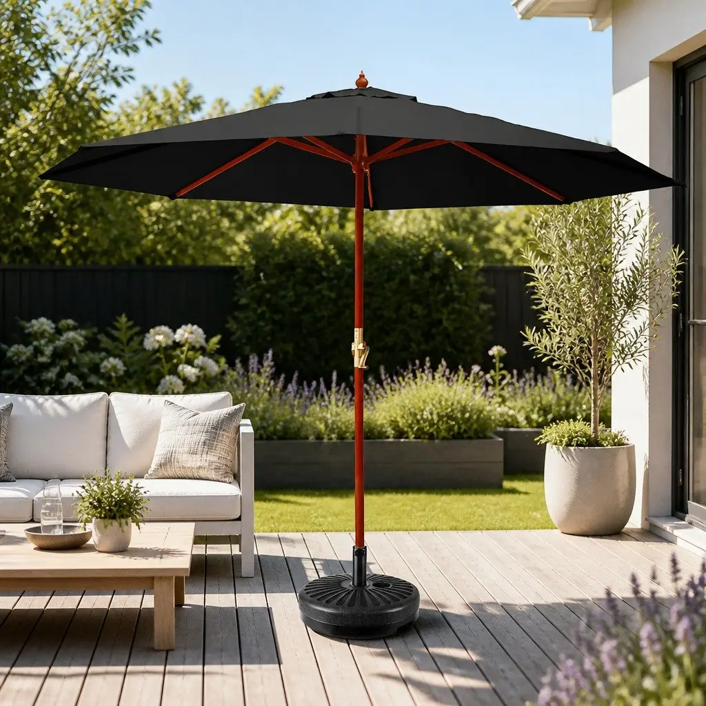 Outdoor Umbrella 3m Octagonal Canopy UV50+ Protection Water-Resistant Polyester Black