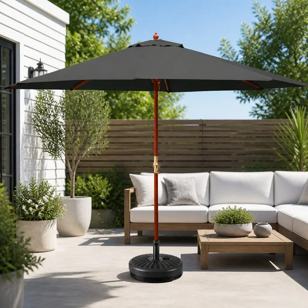 Outdoor Umbrella 3m Octagonal Canopy UV50+ Protection Wooden Frame Charcoal