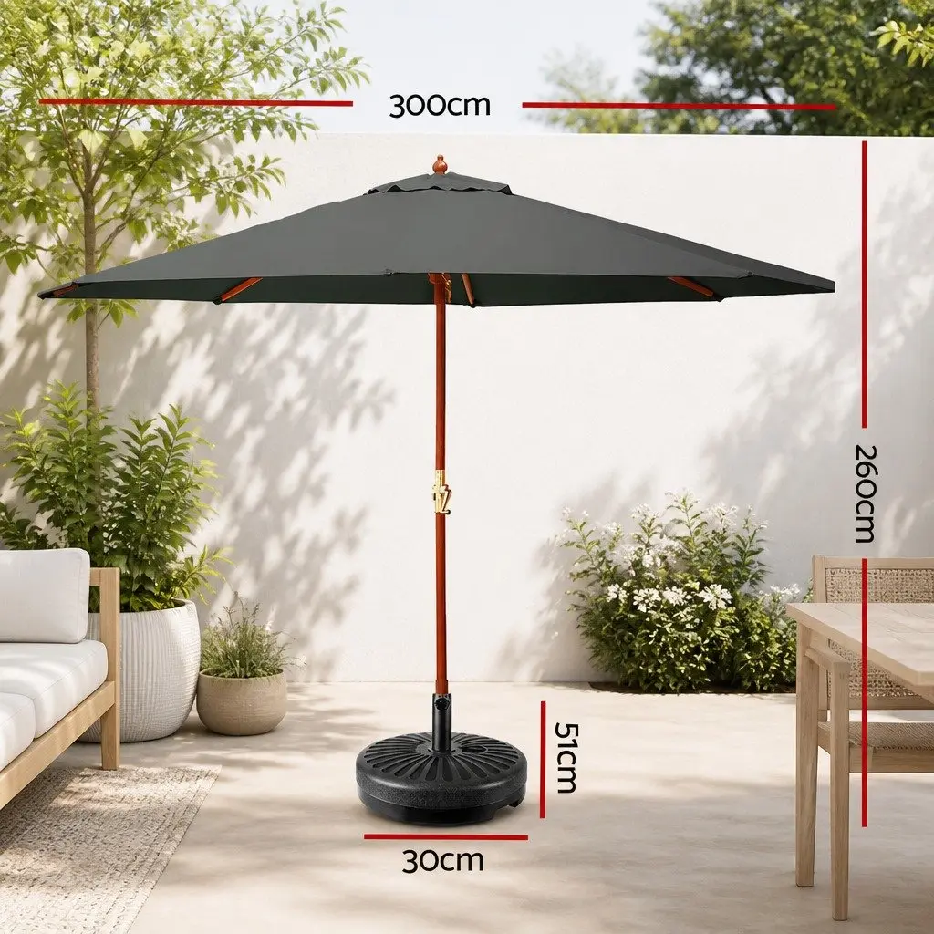 Outdoor Umbrella 3m Octagonal Canopy UV50+ Protection Wooden Frame Charcoal