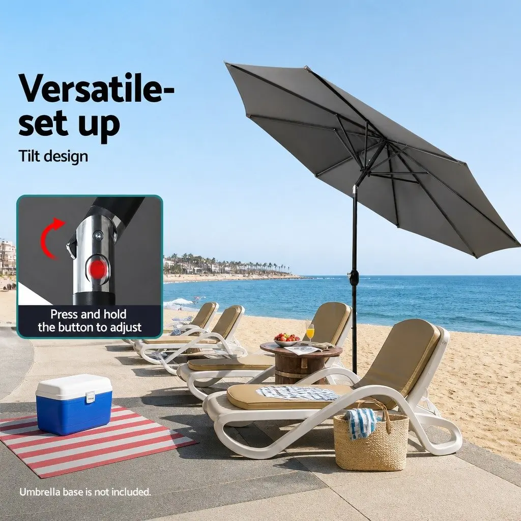 Outdoor Umbrella 3m Octagon Canopy Tilt Charcoal Polyester Garden Patio Beach Shade