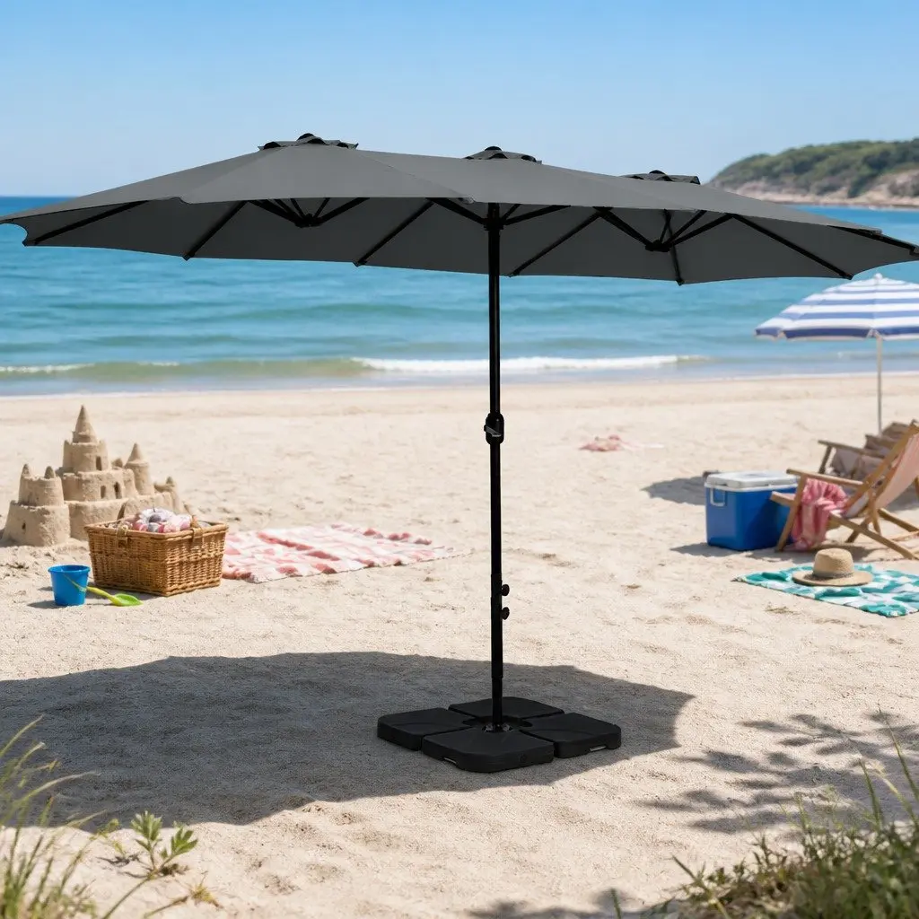 Outdoor Umbrella Double-Sided 4.57m Charcoal Patio Garden Sunshade with Sturdy Base Stand