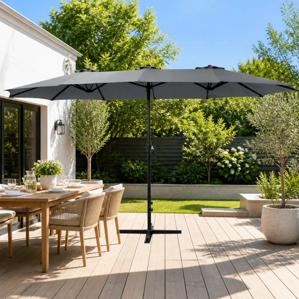 Outdoor Umbrella Centre Post Dodecagon Canopy 4.57m Charcoal UV50+ Protection