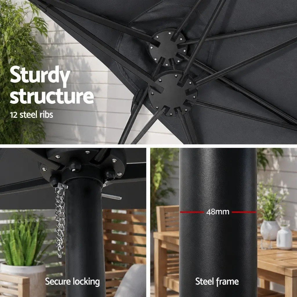 Outdoor Umbrella Centre Post Dodecagon Canopy 4.57m Charcoal UV50+ Protection
