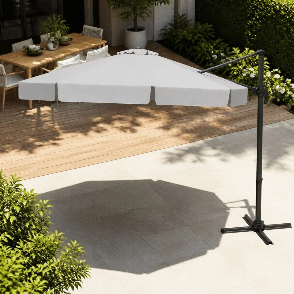 Outdoor Umbrella 3m Octagonal Canopy UV50+ Protection Grey Aluminium Frame 360 Degree Rotation