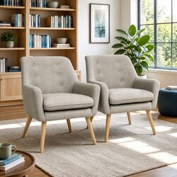 Armchair Lounge Chair Accent Tub Chair Beige Upholstered Seating Furniture Set