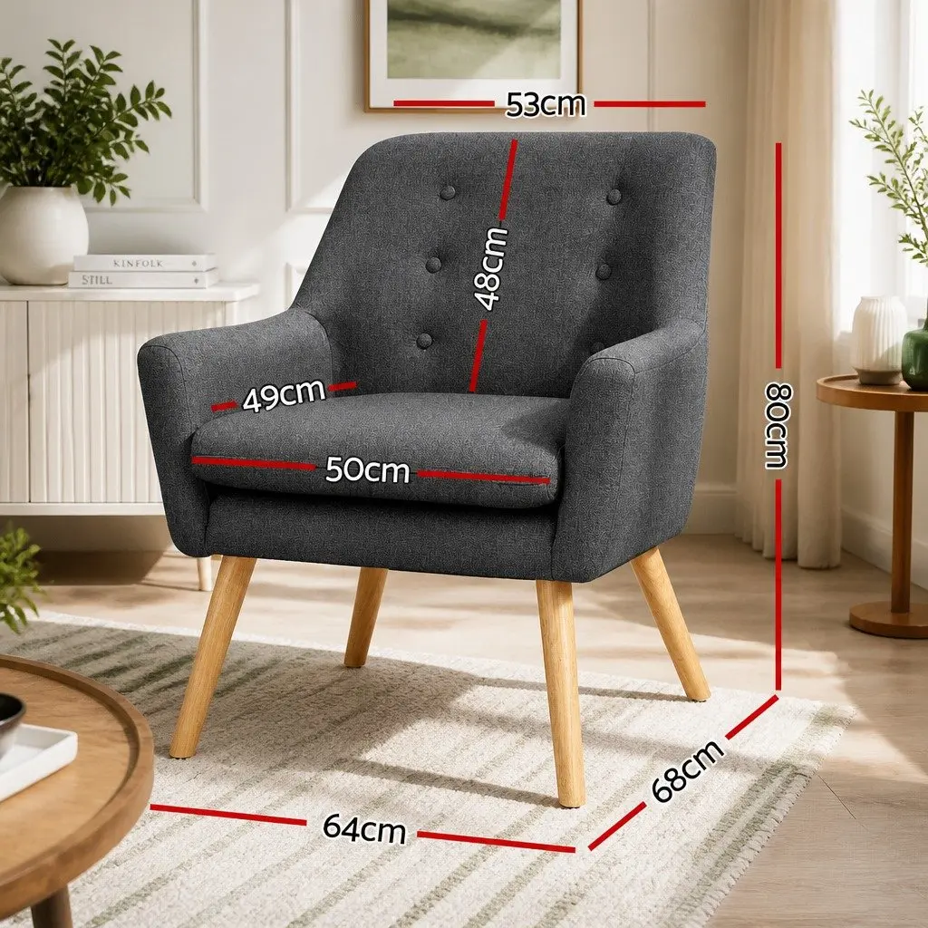 Armchair Lounge Chair Accent Tub Chair Charcoal Upholstered Faux Linen Fabric