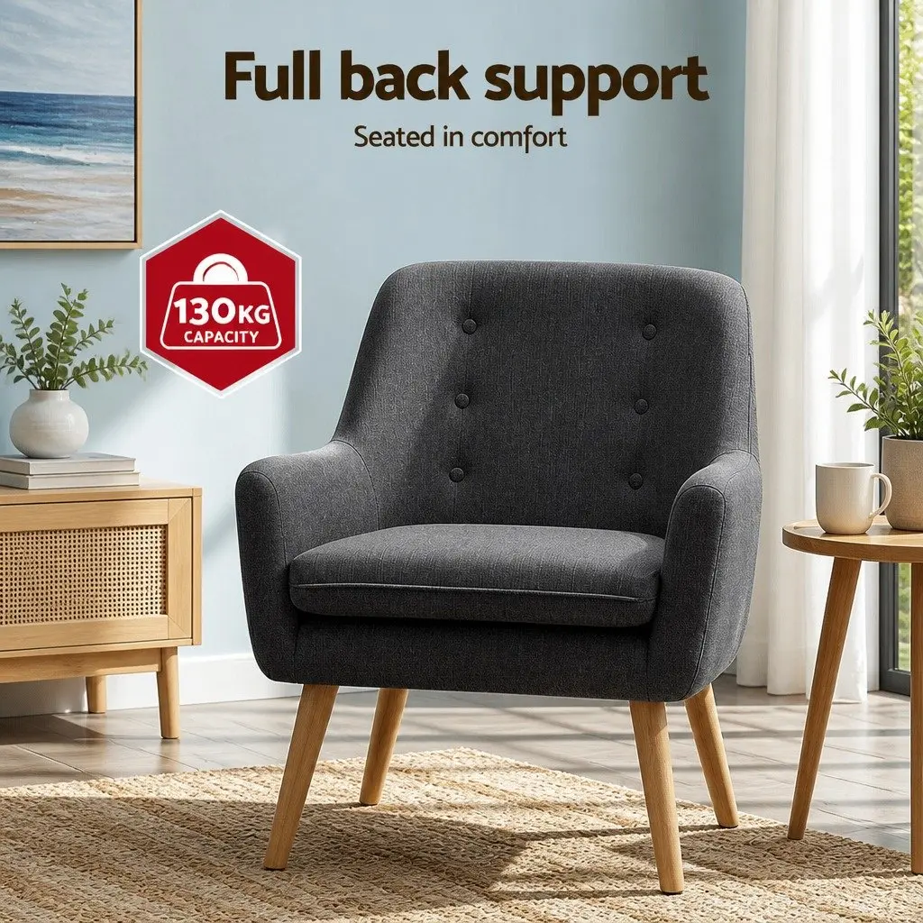 Armchair Lounge Chair Accent Tub Chair Charcoal Upholstered Faux Linen Fabric