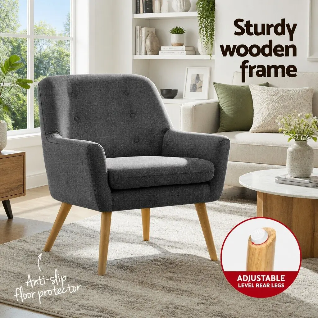 Armchair Lounge Chair Accent Tub Chair Charcoal Upholstered Faux Linen Fabric