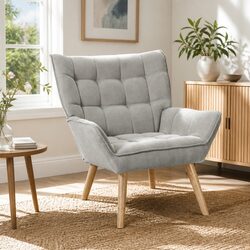 Armchair Lounge Chair Accent Seat Modern Scandinavian Style Grey Faux Linen