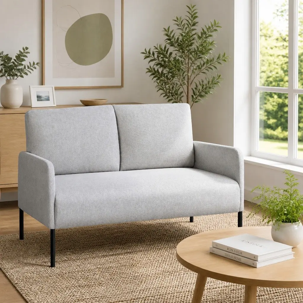 2 Seater Sofa Armchair Cushioned Seat Linen Grey
