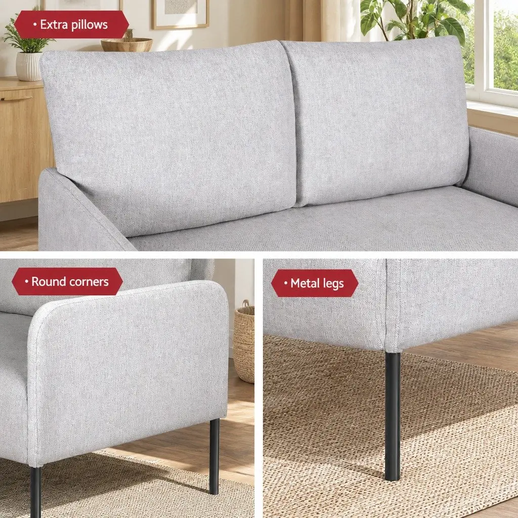 2 Seater Sofa Armchair Cushioned Seat Linen Grey