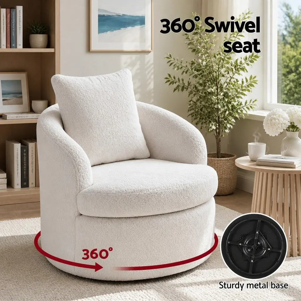 Round Swivel Armchair 360 Degree Rotating White Sherpa Fleece