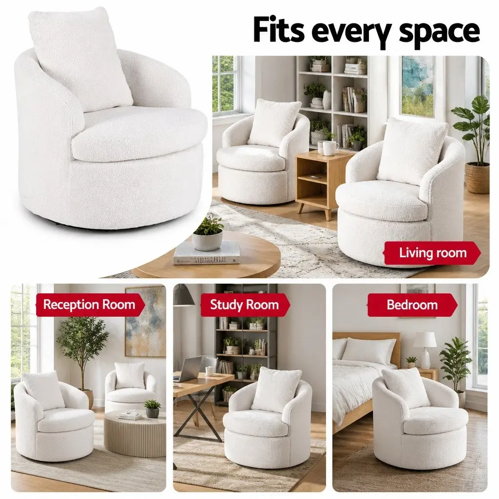 Round Swivel Armchair 360 Degree Rotating White Sherpa Fleece
