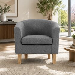 Grey Armchair Tub Chair with Contoured Backrest Anti-slip Legs Modern Lounge