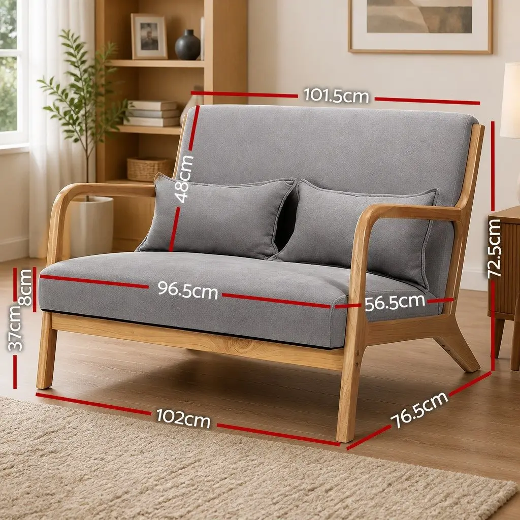 2-Seater Armchair Modern Sofa Rubber Wood Frame Light Grey Comfort