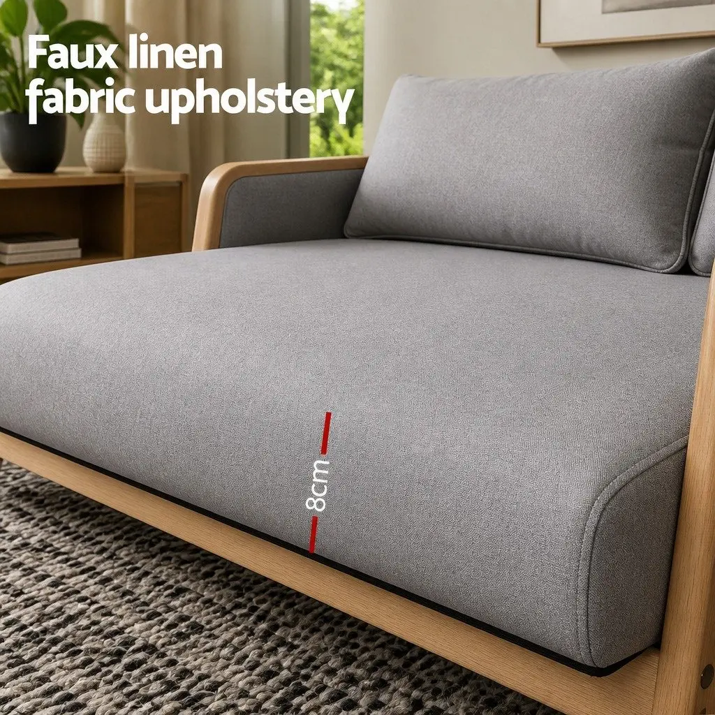 2-Seater Armchair Modern Sofa Rubber Wood Frame Light Grey Comfort