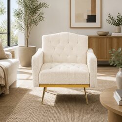 Beige Boucle Armchair Modern Scandinavian Design Cushioned Lounge Chair Home