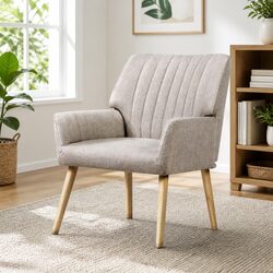Fabric Armchair Beige Lounge Chair High Resilience Foam Padded Relaxation Seat