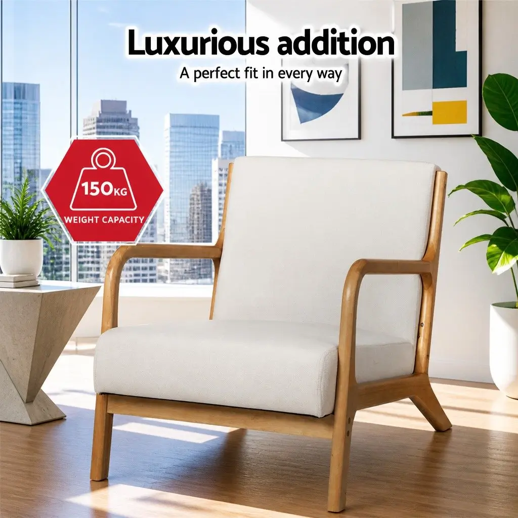 Armchair Faux Fabric Beige Comfortable Living Room Lounge Chair Set of 2
