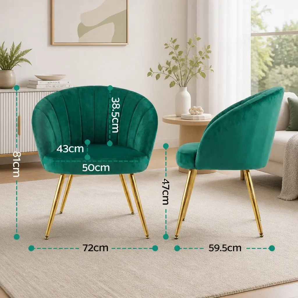 Green Velvet Armchair High Resilience Foam Padding Golden Legs