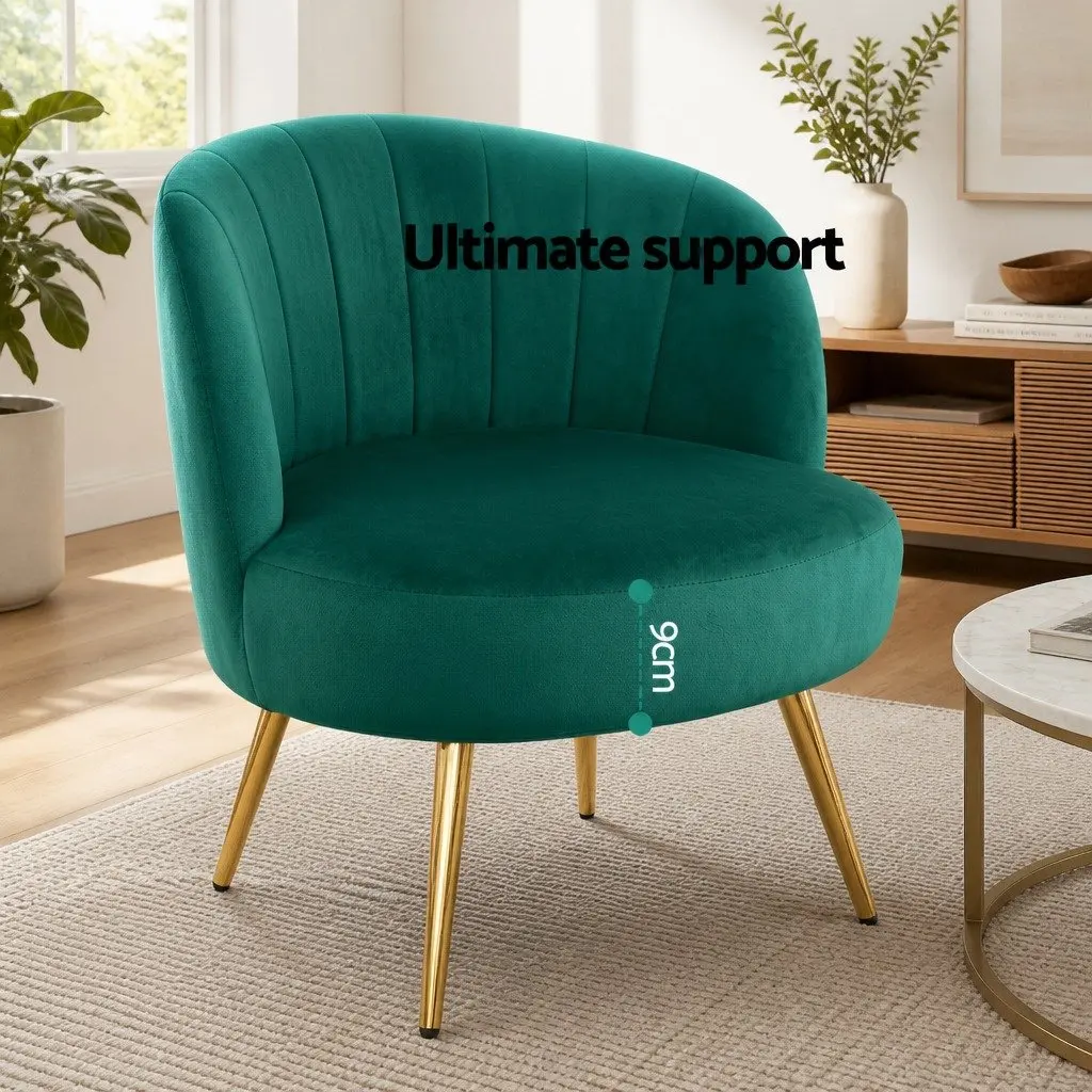 Green Velvet Armchair High Resilience Foam Padding Golden Legs