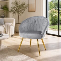 Grey Armchair Velvet Upholstered Accent Chair with Golden Legs Relaxation
