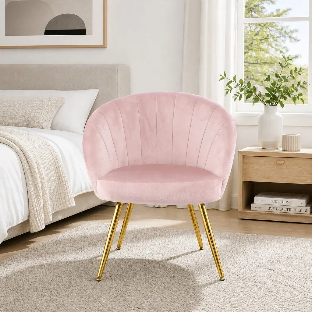 Armchair Pink Velvet Upholstered Extra Wide Back High Resilience Foam Splayed Legs