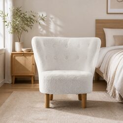 White Armchair Lounge Accent Chair High-Back Sherpa Fabric Bedroom Relaxation