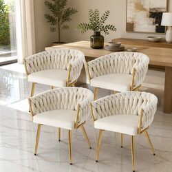 Dining Chairs Set of 4 Velvet Armchair Beige Kitchen Lounge Seat Furniture