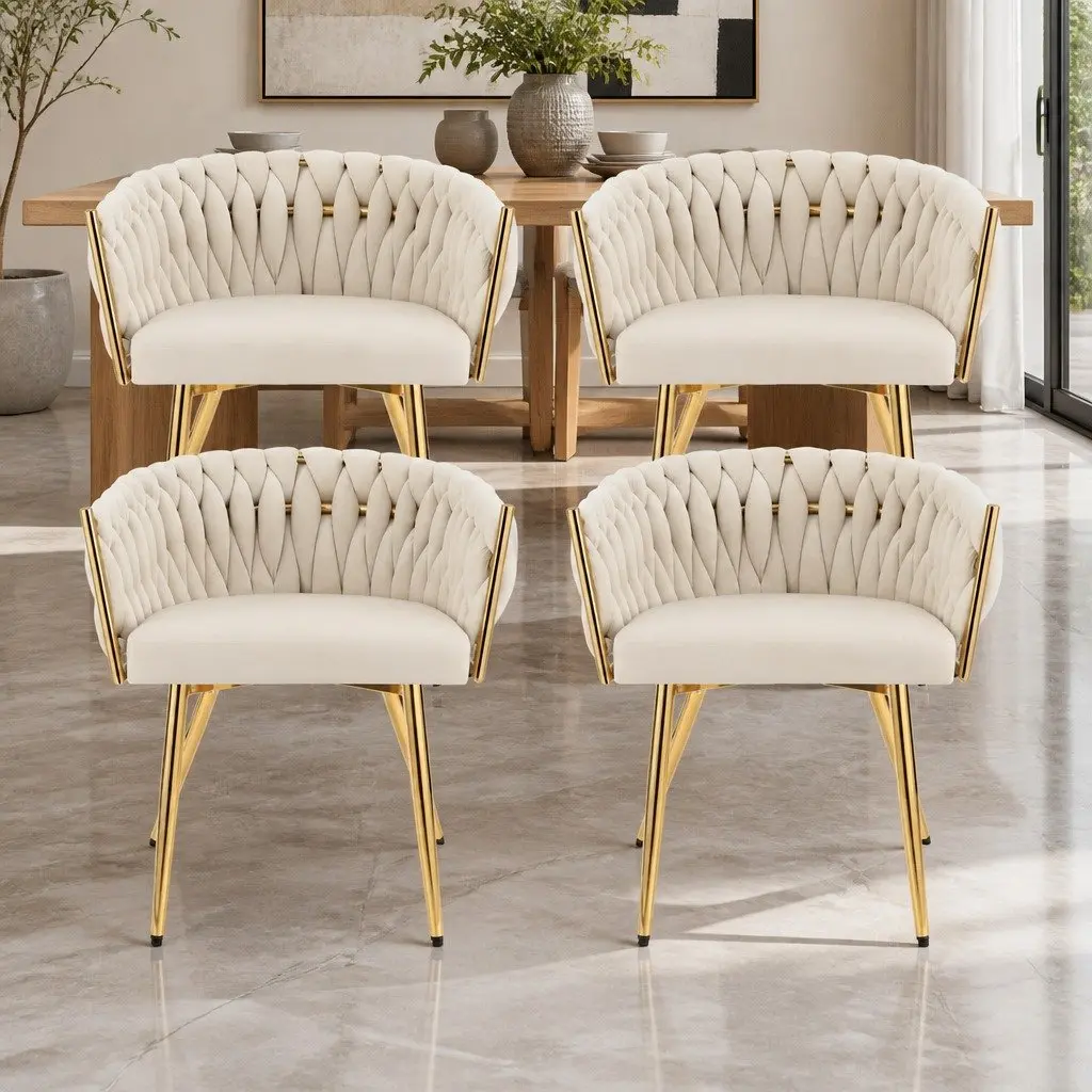 Dining Chairs Velvet Armchair Beige Set of 4 Kitchen Lounge Seat