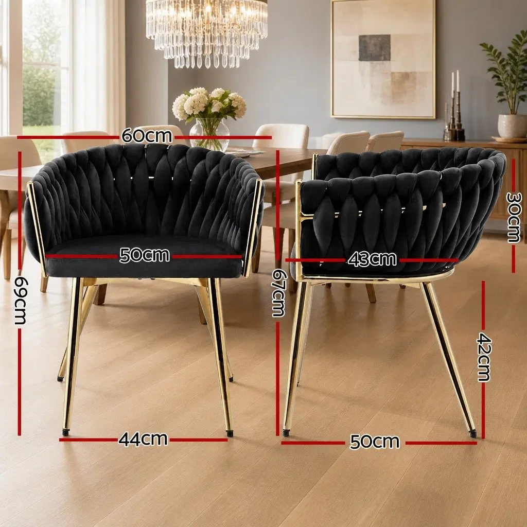 Dining Chairs Velvet Armchair Cushioned Seating Black Set of 2