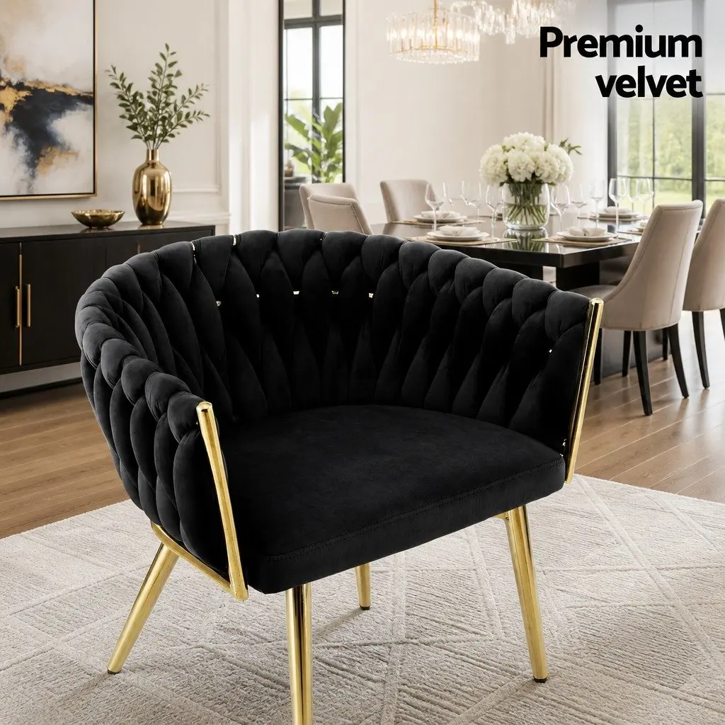 Dining Chairs Velvet Armchair Set of 4 Black Kitchen Lounge Furniture