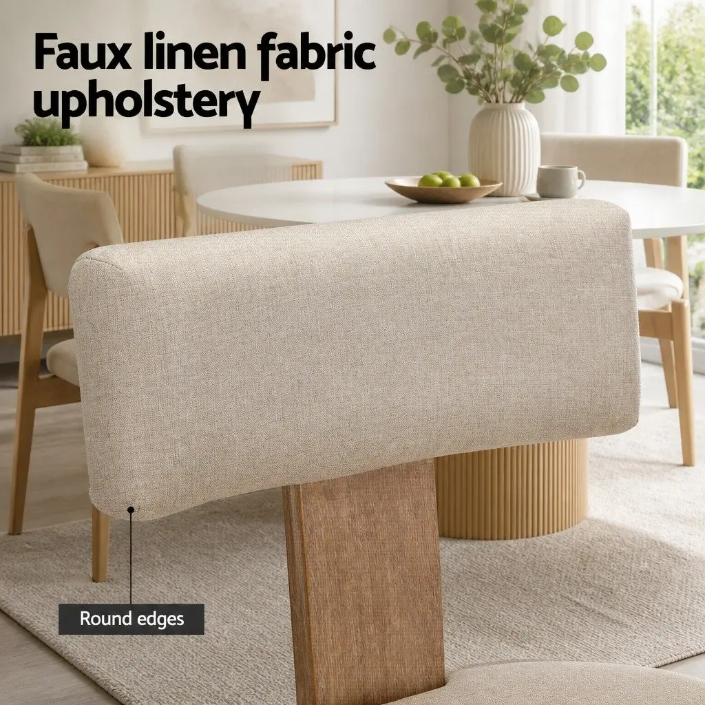 Dining Chairs Set of 2 Padded Seat Beige Linen Fabric Wooden Frame
