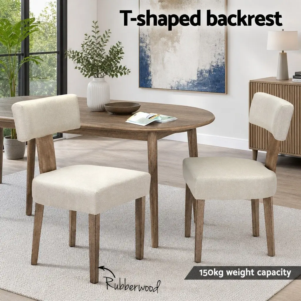 Dining Chairs Set of 4 Sturdy Wooden Frame Upholstered Beige Linen Fabric