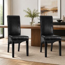 Dining Chairs Set of 2 Parsons Style Upholstered Seating Black Furniture