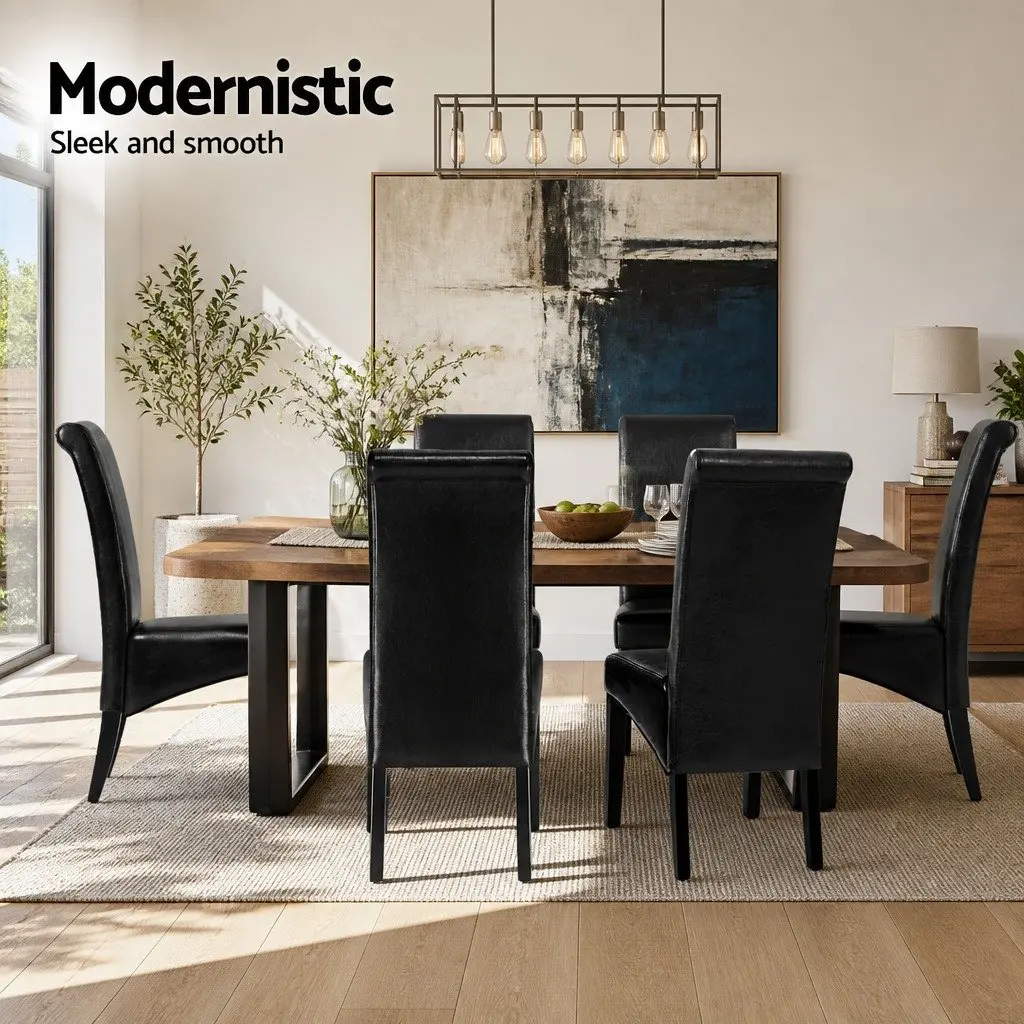 Dining Chairs Upholstered Seating Black PU Leather Set of 2
