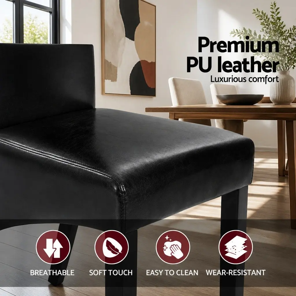 Dining Chairs Upholstered Seating Black PU Leather Set of 2