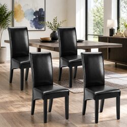Dining Chairs Set of 2 Black Parsons Seat PU Leather Kitchen Furniture