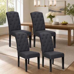 Dining Chairs Set of 4 Grey Linen Parsons Kitchen Furniture Tufted Design