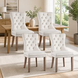 Dining Chairs Set of 4 Beige Velvet Button Tufted Kitchen Furniture Cushioned