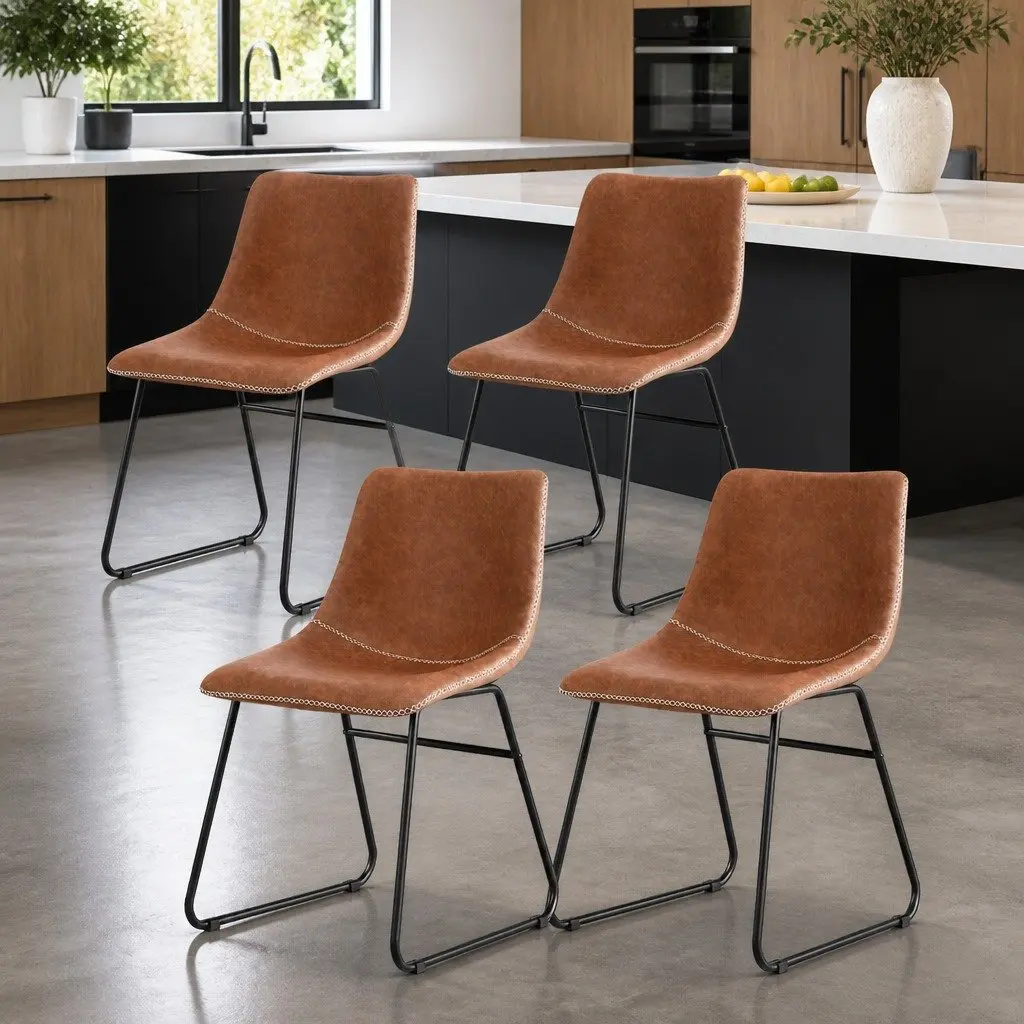 Dining Chairs Retro Padded Backrest Set of 4 Brown