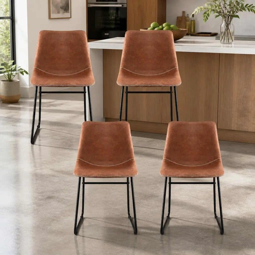 Dining Chairs Retro Padded Backrest Set of 4 Brown
