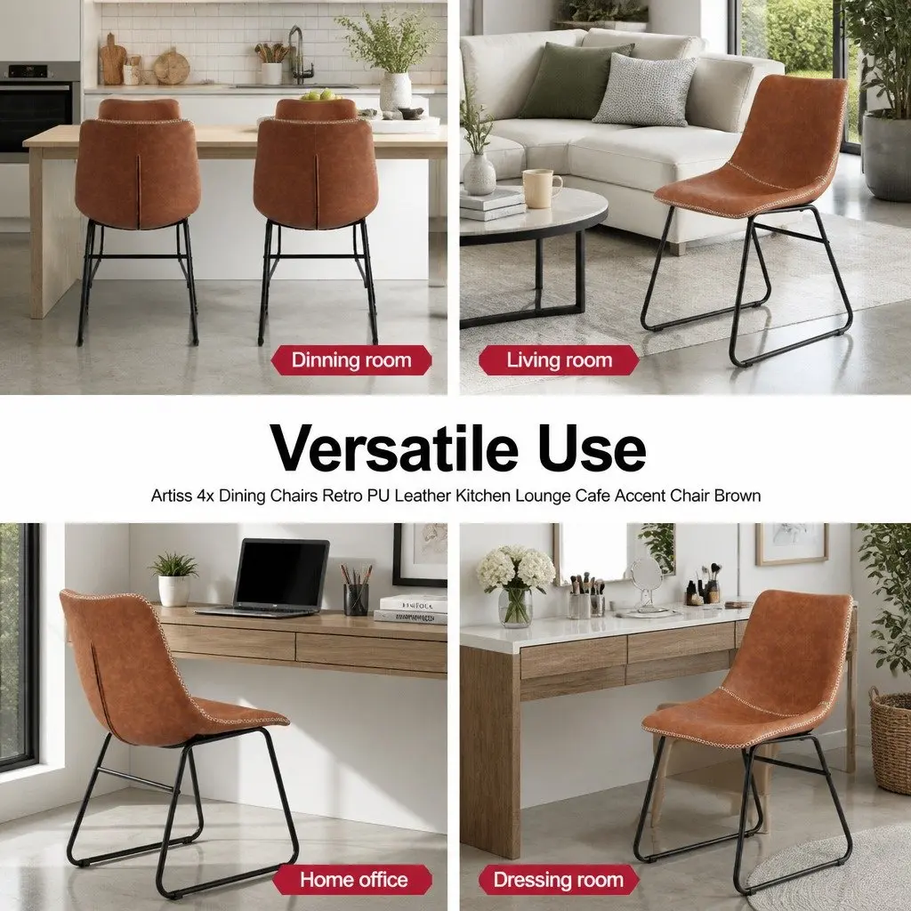 Dining Chairs Retro Padded Backrest Set of 4 Brown