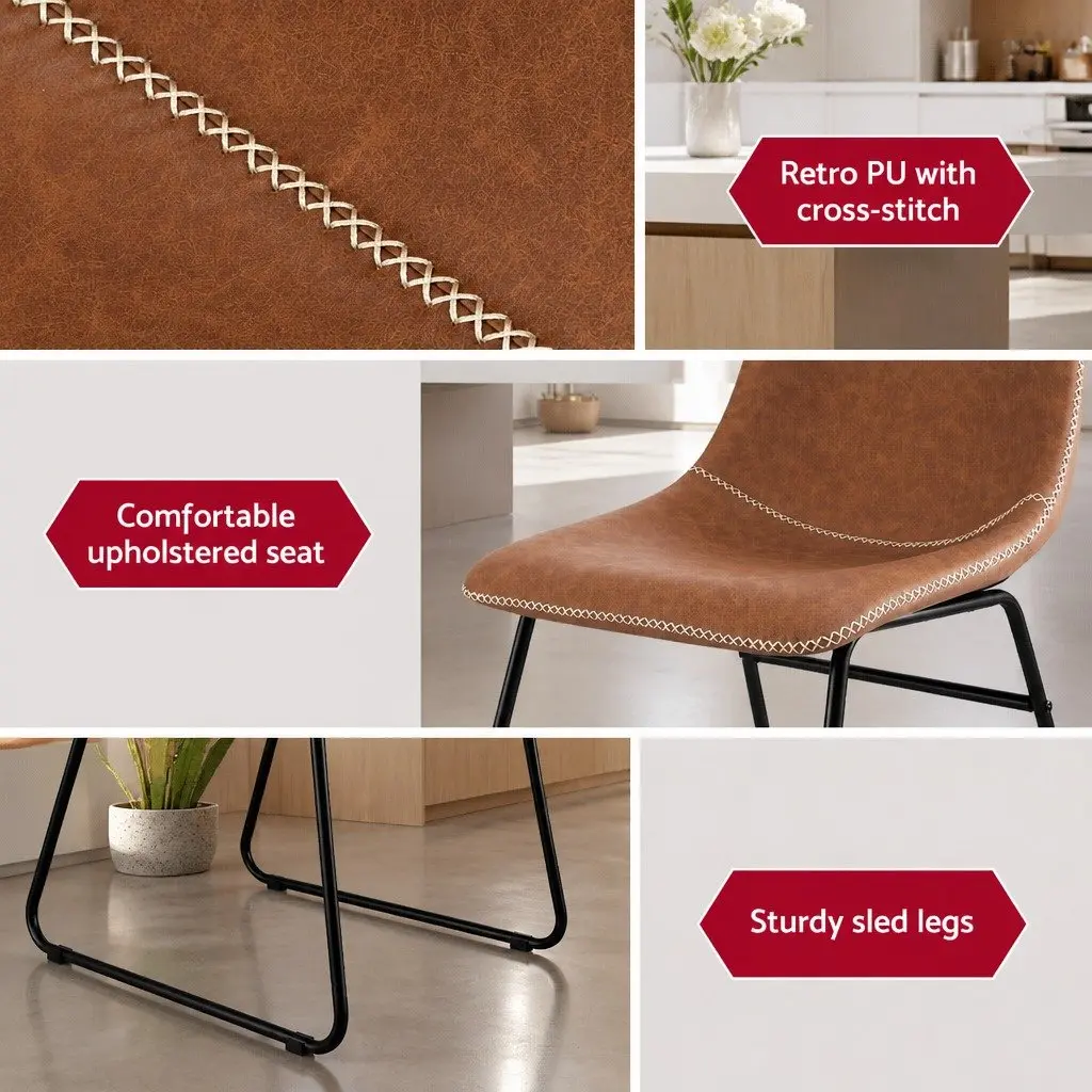 Dining Chairs Retro Padded Backrest Set of 4 Brown
